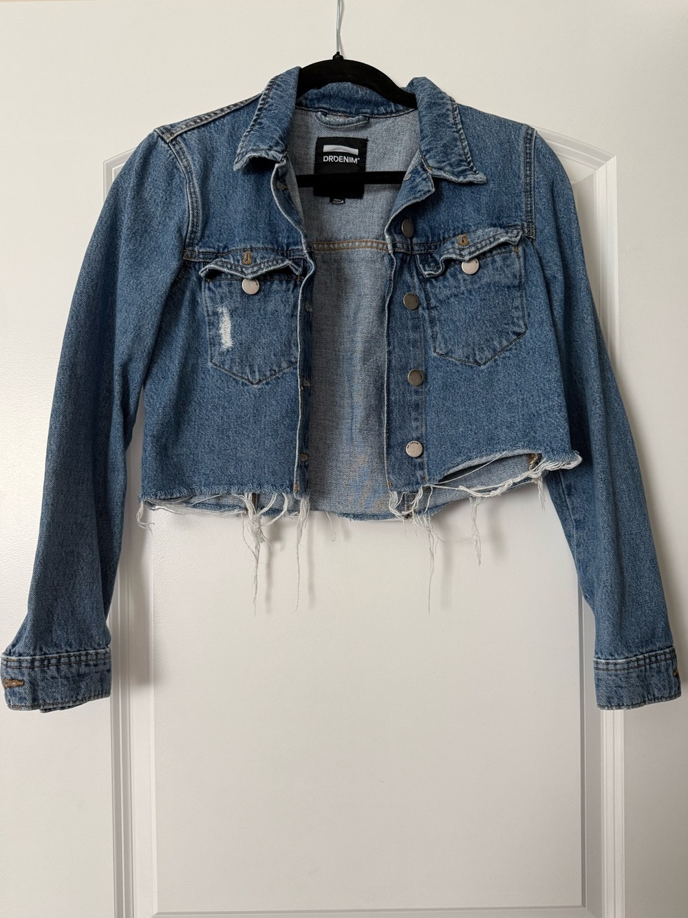 Dr.Denim Light Blue Cropped Distressed Denim Jacket